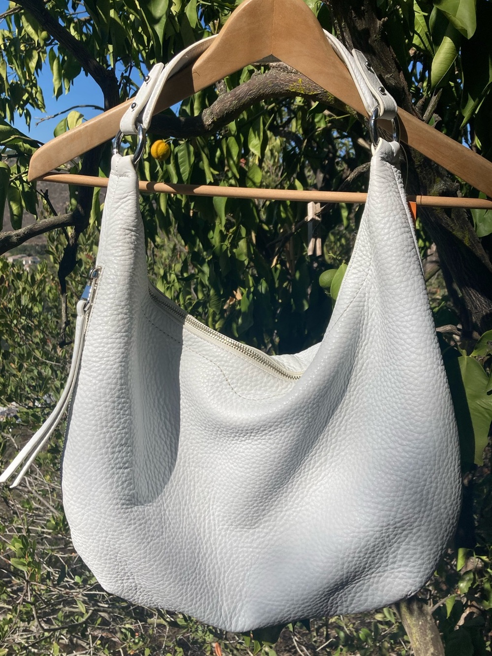 Rebecca Minkoff white thick soft pebble leather big hobo moto bag xlnt